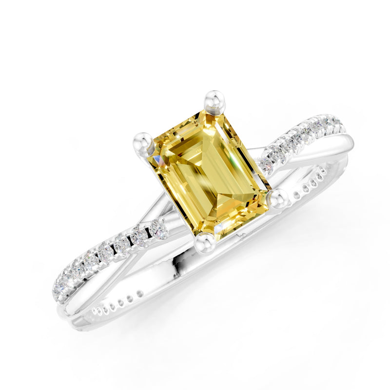 Twisted Emerald Cut Engagement Gold Ring