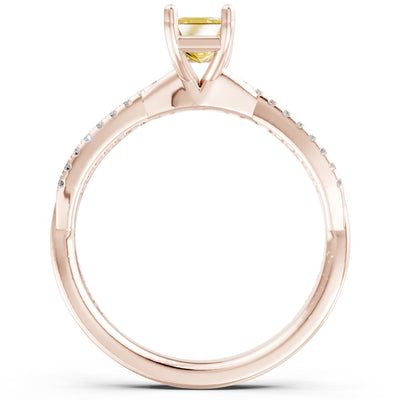 Twisted Emerald Cut Engagement Gold Ring