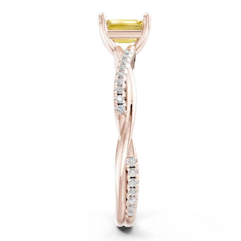 Twisted Emerald Cut Engagement Gold Ring