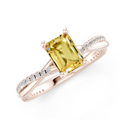 Twisted Emerald Cut Engagement Gold Ring