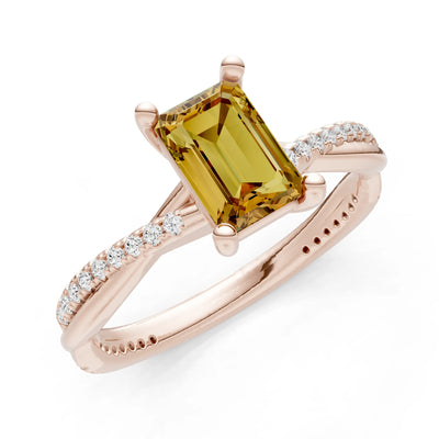 Twisted Emerald Cut Engagement Gold Ring