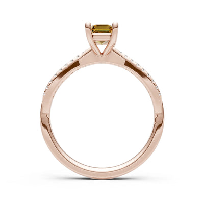 Twisted Emerald Cut Engagement Gold Ring