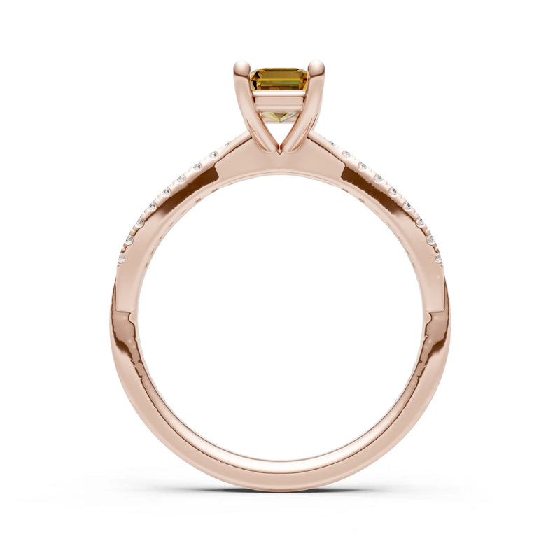 Twisted Emerald Cut Engagement Gold Ring