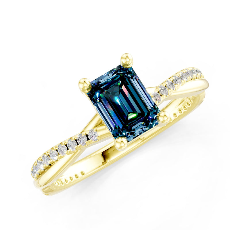 Twisted Emerald Cut Engagement Gold Ring