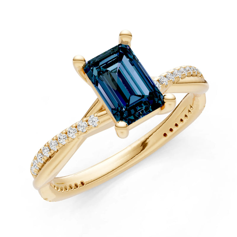 Alexandrite Twisted Emerald Cut Engagement Ring