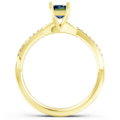 Twisted Emerald Cut Engagement Gold Ring