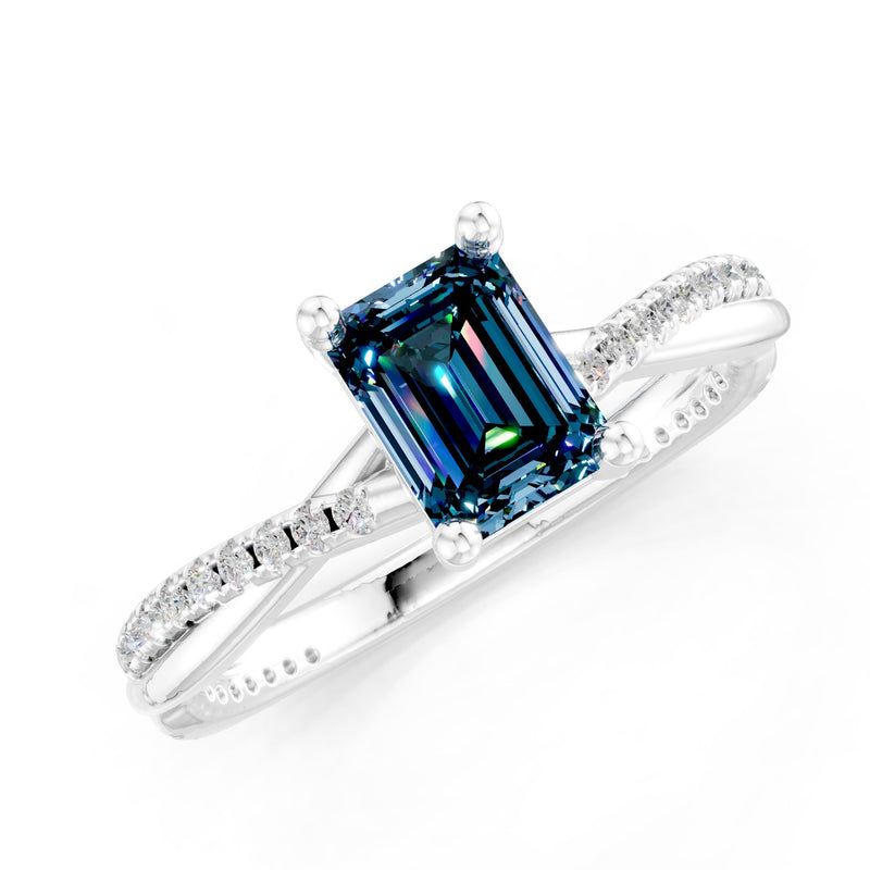 Twisted Emerald Cut Engagement Gold Ring