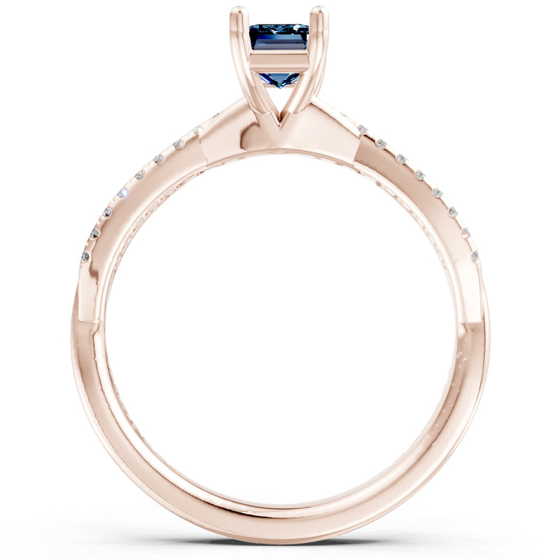 Twisted Emerald Cut Engagement Gold Ring