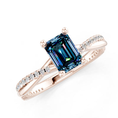 Twisted Emerald Cut Engagement Gold Ring