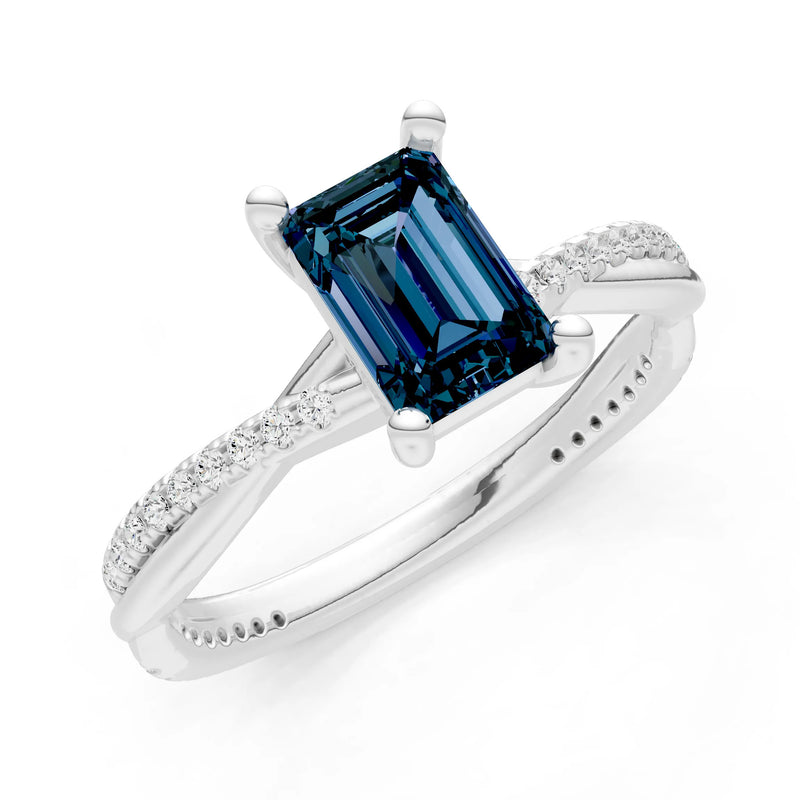 Alexandrite Twisted Emerald Cut Engagement Ring
