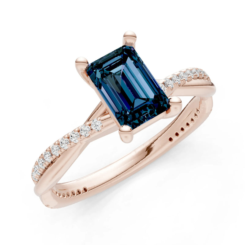 Alexandrite Twisted Emerald Cut Engagement Ring