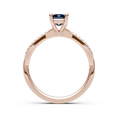 Twisted Emerald Cut Engagement Gold Ring
