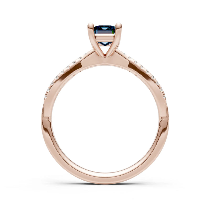Twisted Emerald Cut Engagement Gold Ring