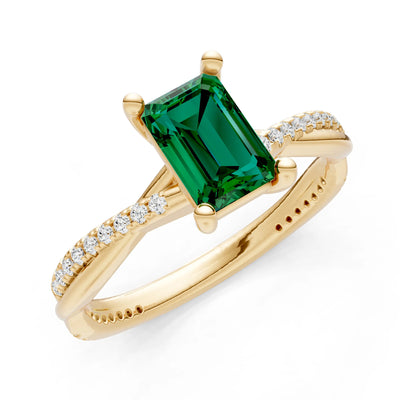 Emerald Twisted Emerald Cut Engagement Ring