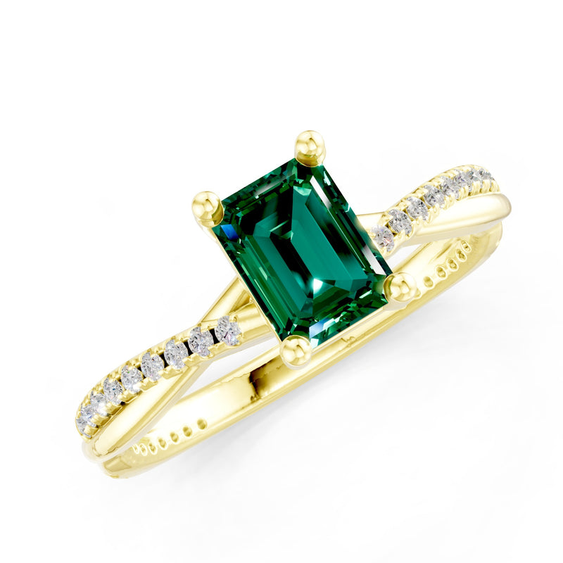 Twisted Emerald Cut Engagement Gold Ring