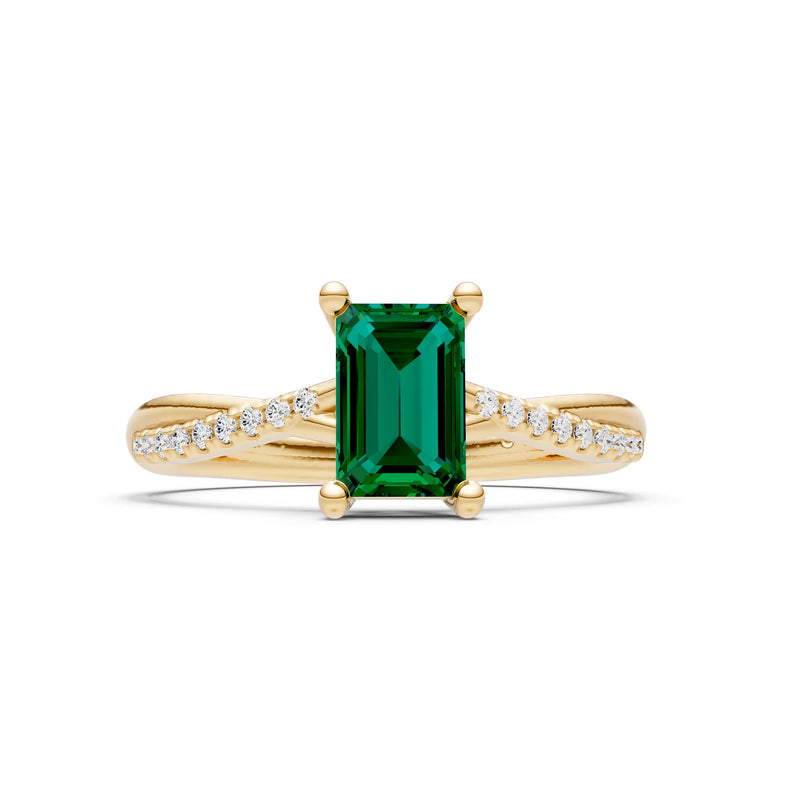 Emerald Twisted Emerald Cut Engagement Ring
