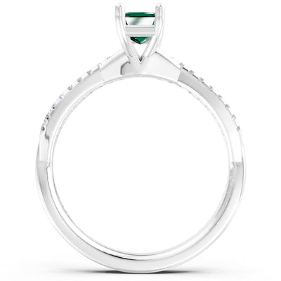 Twisted Emerald Cut Engagement Gold Ring