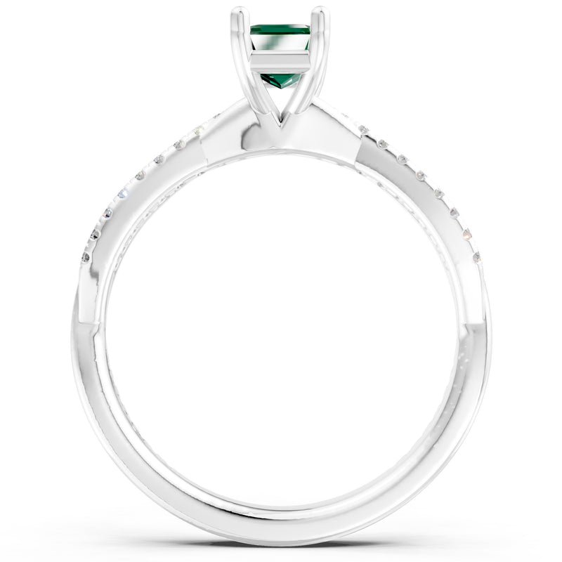 Twisted Emerald Cut Engagement Gold Ring
