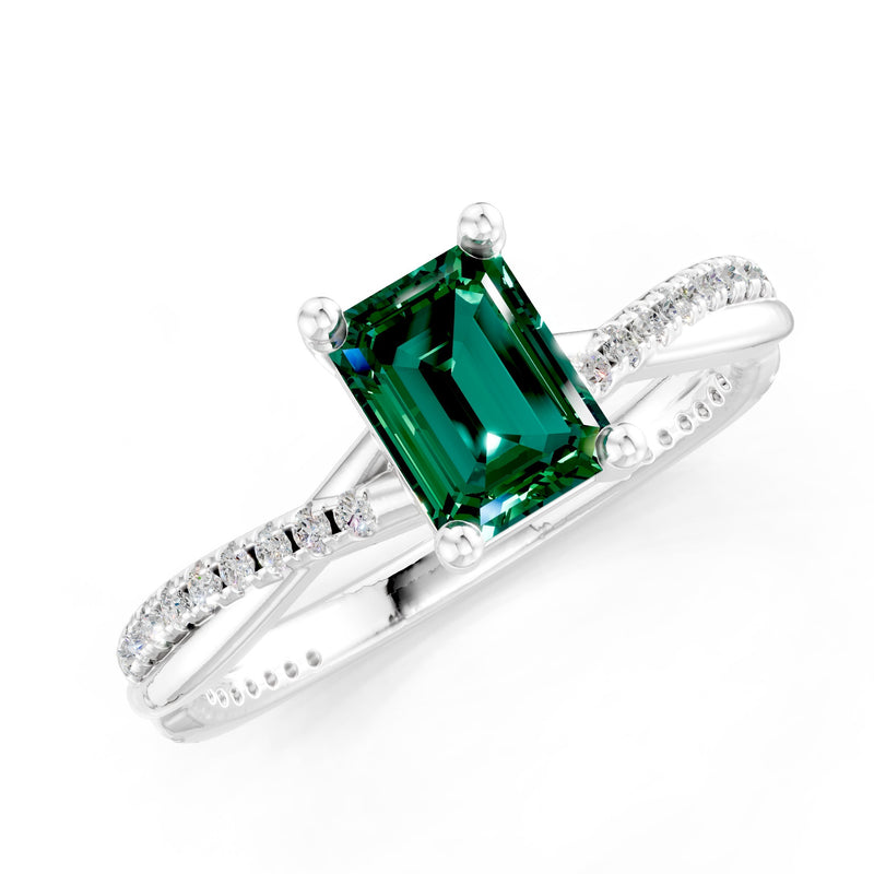 Twisted Emerald Cut Engagement Gold Ring