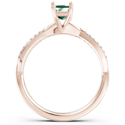 Twisted Emerald Cut Engagement Gold Ring