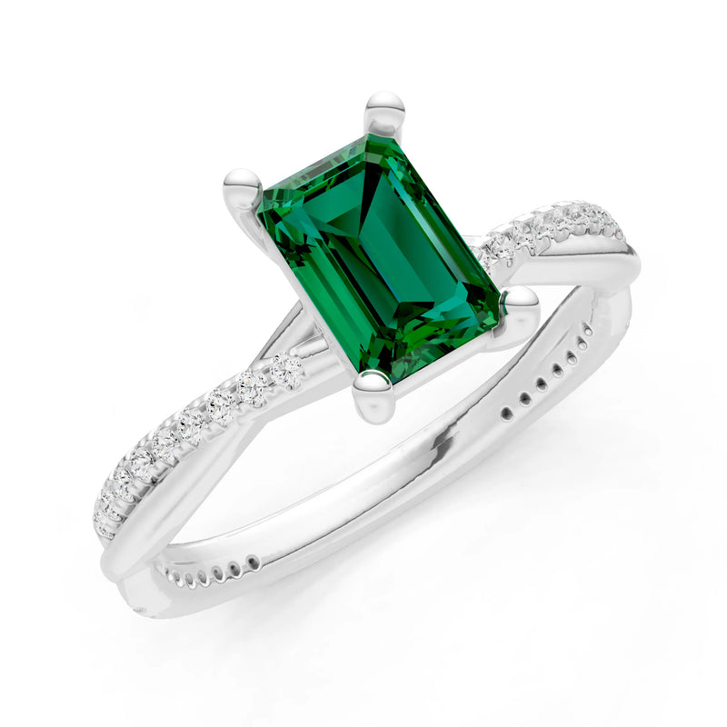 Emerald Twisted Emerald Cut Engagement Ring