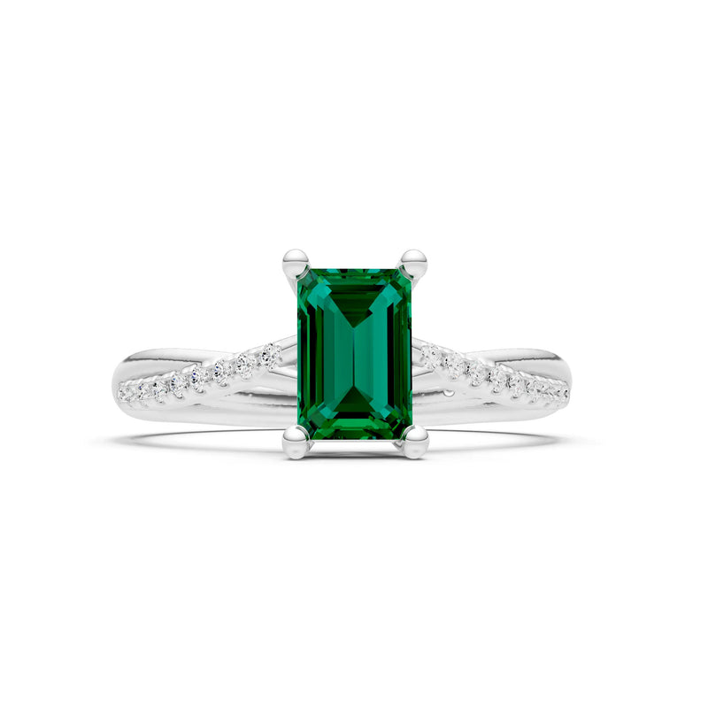 Emerald Twisted Emerald Cut Engagement Ring