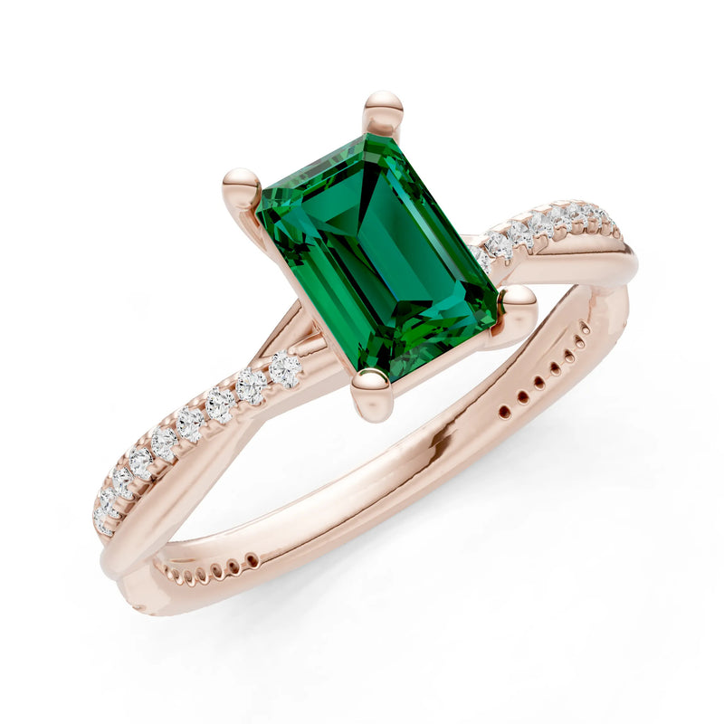 Emerald Twisted Emerald Cut Engagement Ring