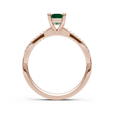 Twisted Emerald Cut Engagement Gold Ring