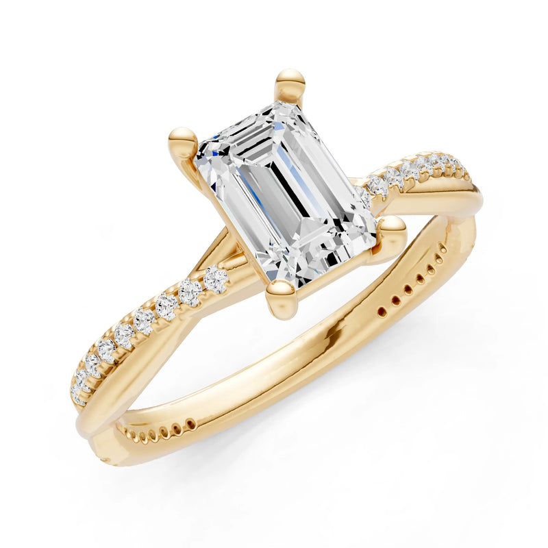 Diamond Twisted Emerald Cut Engagement Ring