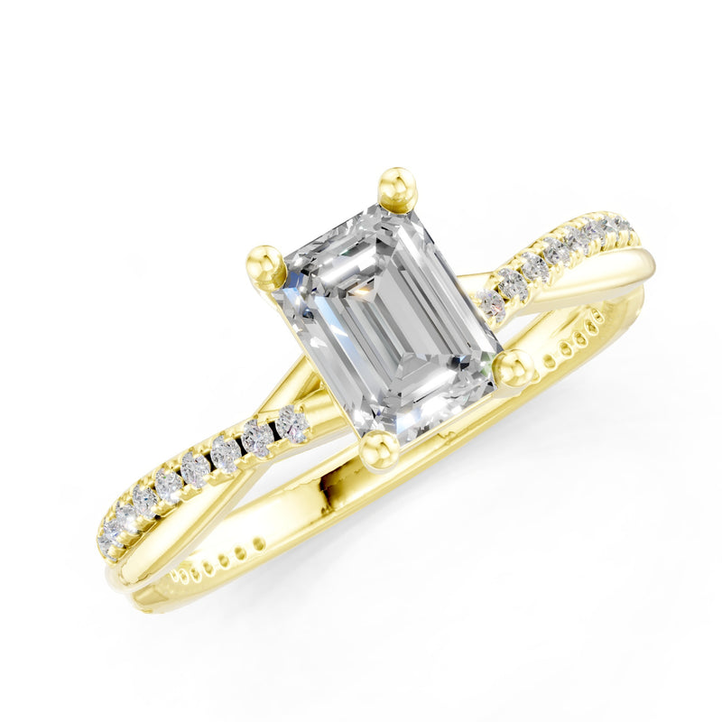 Twisted Emerald Cut Engagement Gold Ring