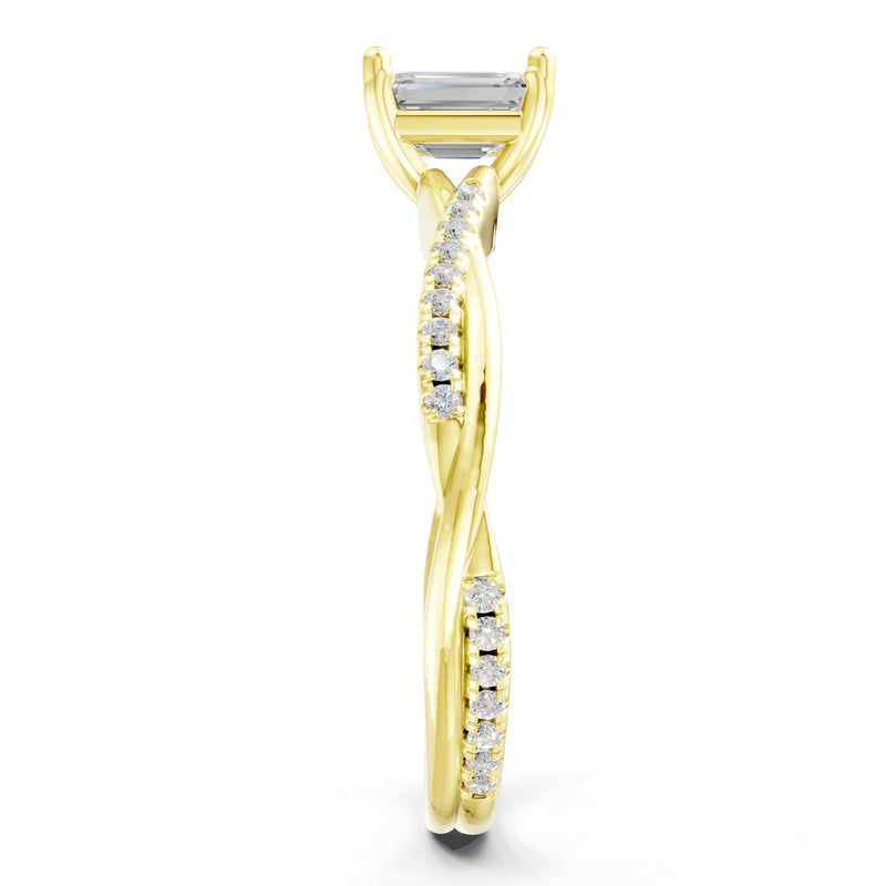 Twisted Emerald Cut Engagement Gold Ring