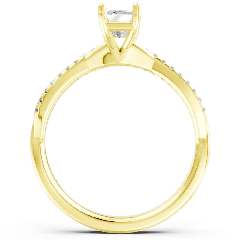 Twisted Emerald Cut Engagement Gold Ring