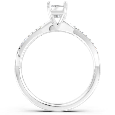 Twisted Emerald Cut Engagement Gold Ring