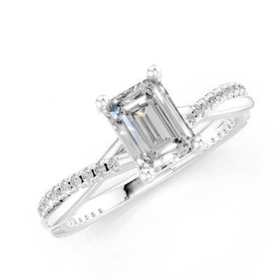 Twisted Emerald Cut Engagement Gold Ring