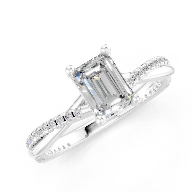 Twisted Emerald Cut Engagement Gold Ring
