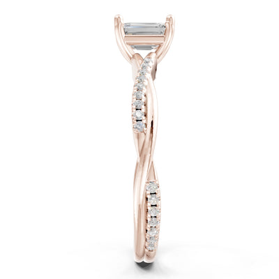 Twisted Emerald Cut Engagement Gold Ring