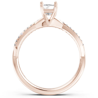 Twisted Emerald Cut Engagement Gold Ring