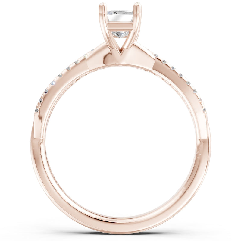 Twisted Emerald Cut Engagement Gold Ring