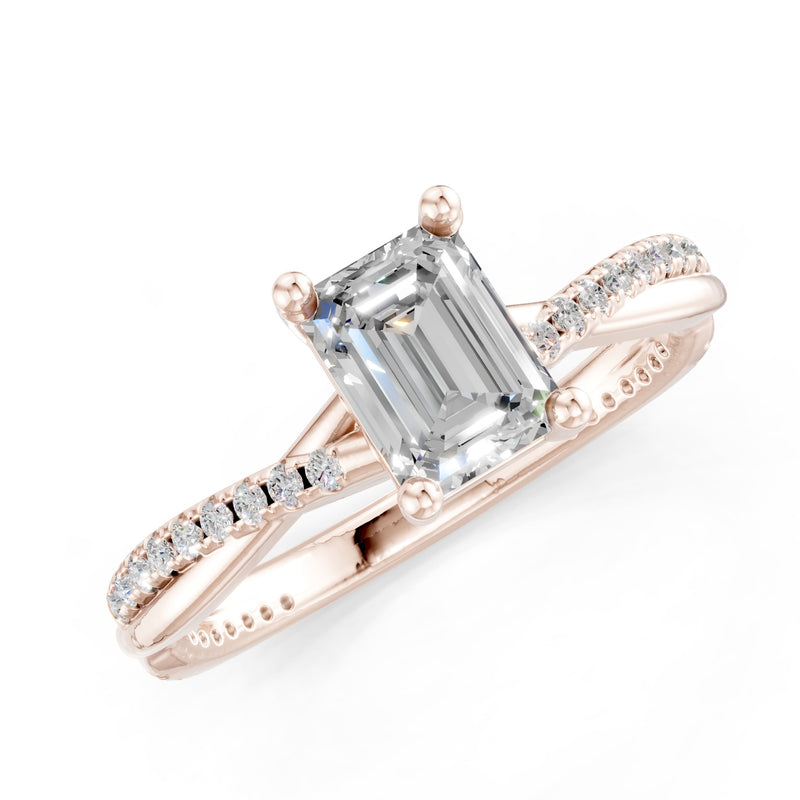 Twisted Emerald Cut Engagement Gold Ring