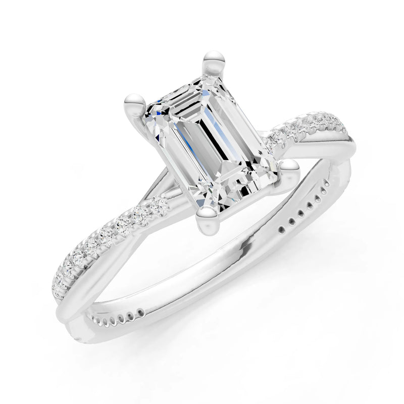 Diamond Twisted Emerald Cut Engagement Ring
