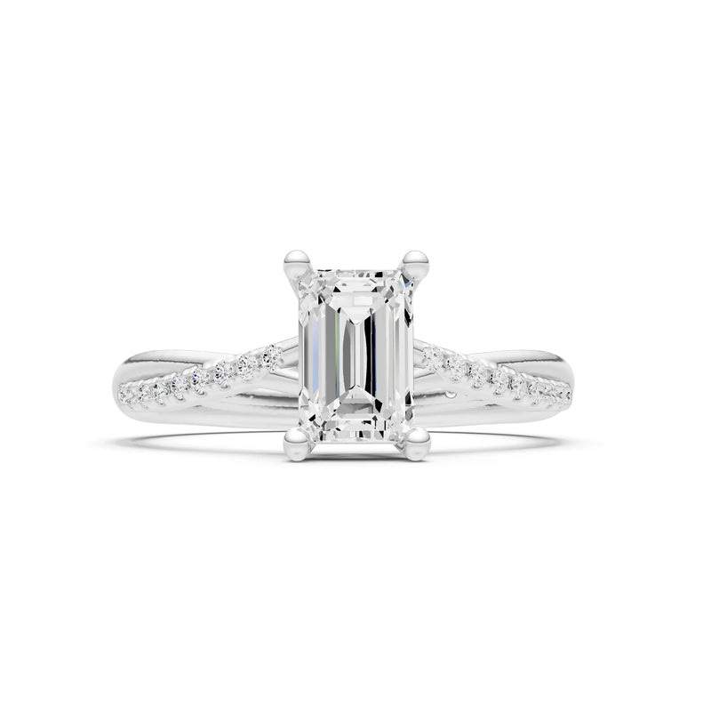 Diamond Twisted Emerald Cut Engagement Ring