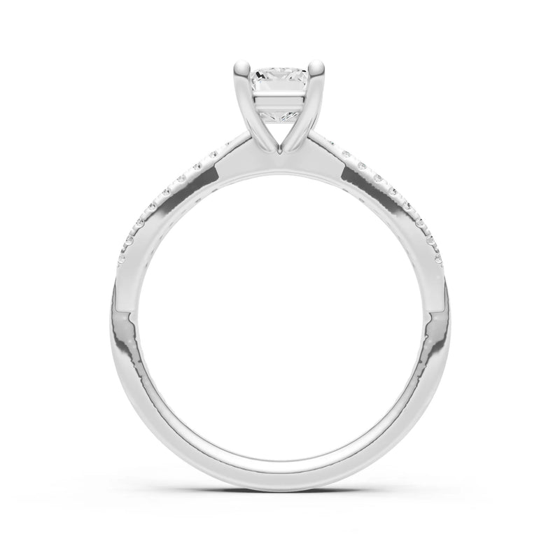 Diamond Twisted Emerald Cut Engagement Ring