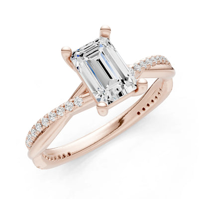 Diamond Twisted Emerald Cut Engagement Ring
