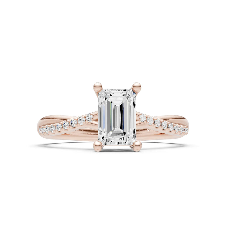 Diamond Twisted Emerald Cut Engagement Ring