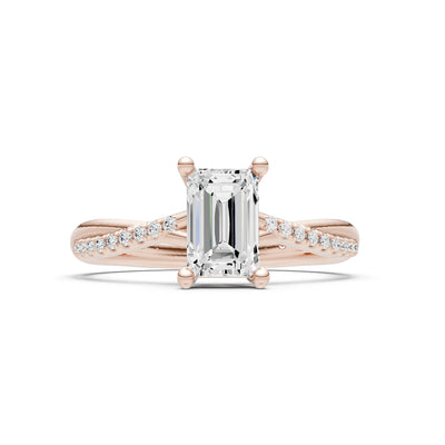Twisted Emerald Cut Engagement Gold Ring