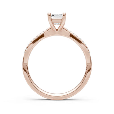Twisted Emerald Cut Engagement Gold Ring