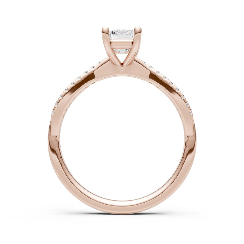 Twisted Emerald Cut Engagement Gold Ring