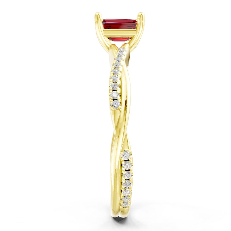 Twisted Emerald Cut Engagement Gold Ring