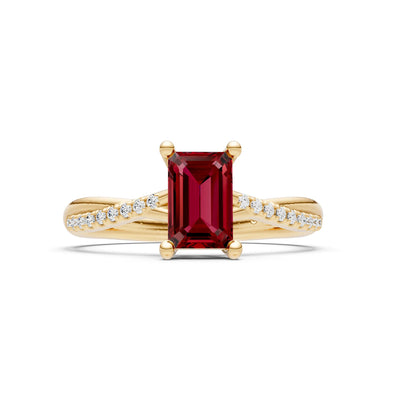 Garnet Twisted Emerald Cut Engagement Ring