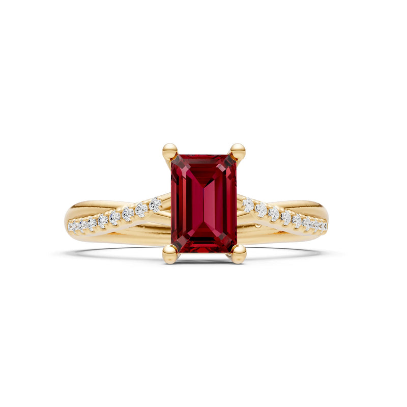 Garnet Twisted Emerald Cut Engagement Ring